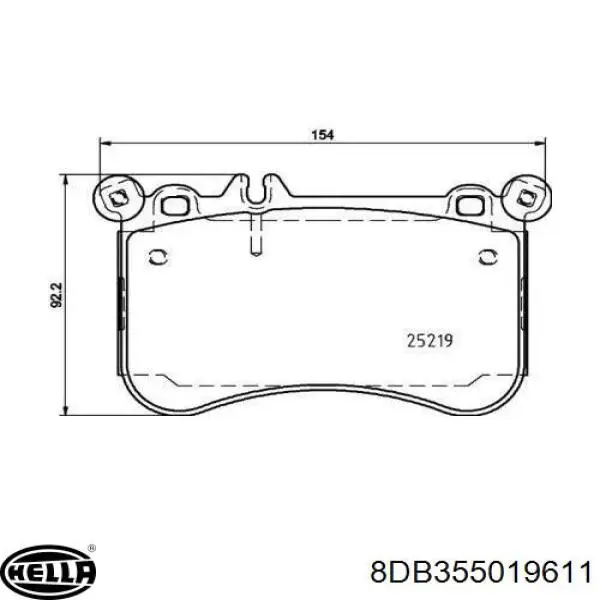 Колодки гальмівні передні, дискові 8DB355019611 HELLA