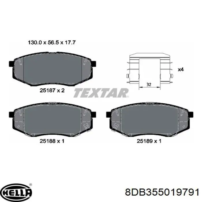 Купити 8DB355019791 HELLA Колодки гальмівні передні, дискові