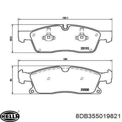 Колодки гальмівні передні, дискові 8DB355019821 HELLA