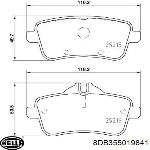 Задні гальмівні колодки 8DB355019841 HELLA