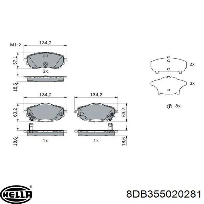 Купити 8DB355020281 HELLA Колодки гальмівні передні, дискові