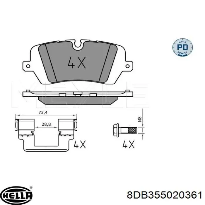 Купити 8DB355020361 HELLA Задні колодки