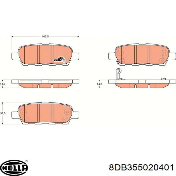 Купити 8DB355020401 HELLA Задні колодки