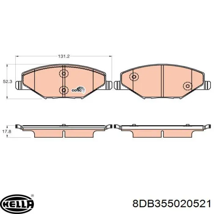 Колодки гальмівні передні, дискові 8DB355020521 HELLA