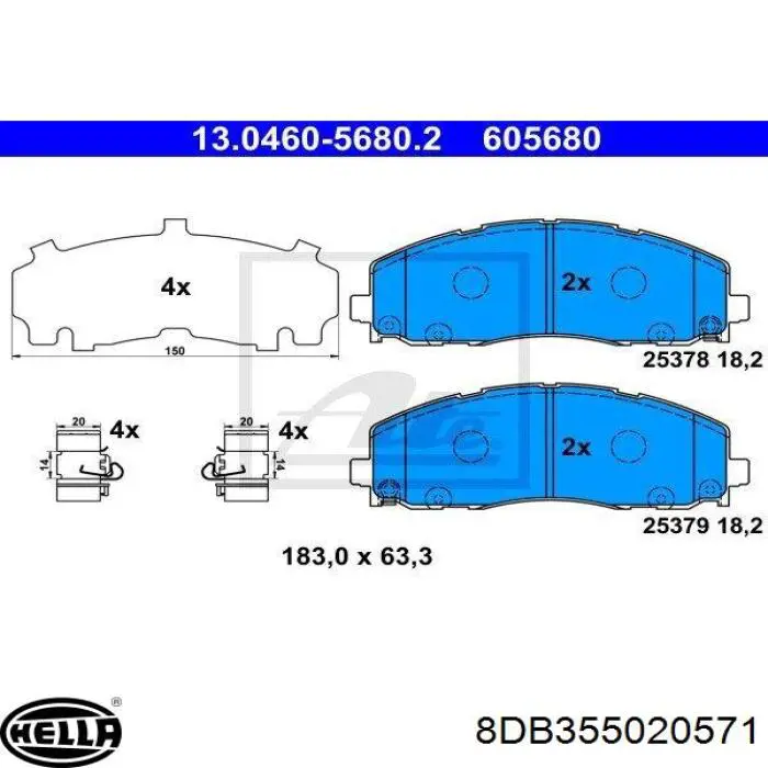 Колодки гальмівні передні, дискові 8DB355020571 HELLA