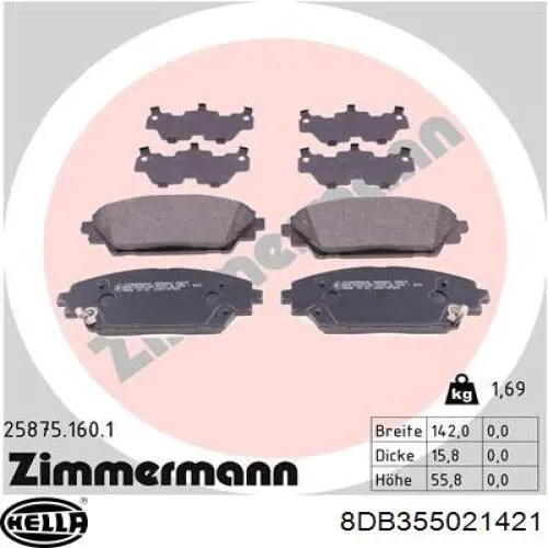 Передні тормозні колодки 8DB355021421 HELLA