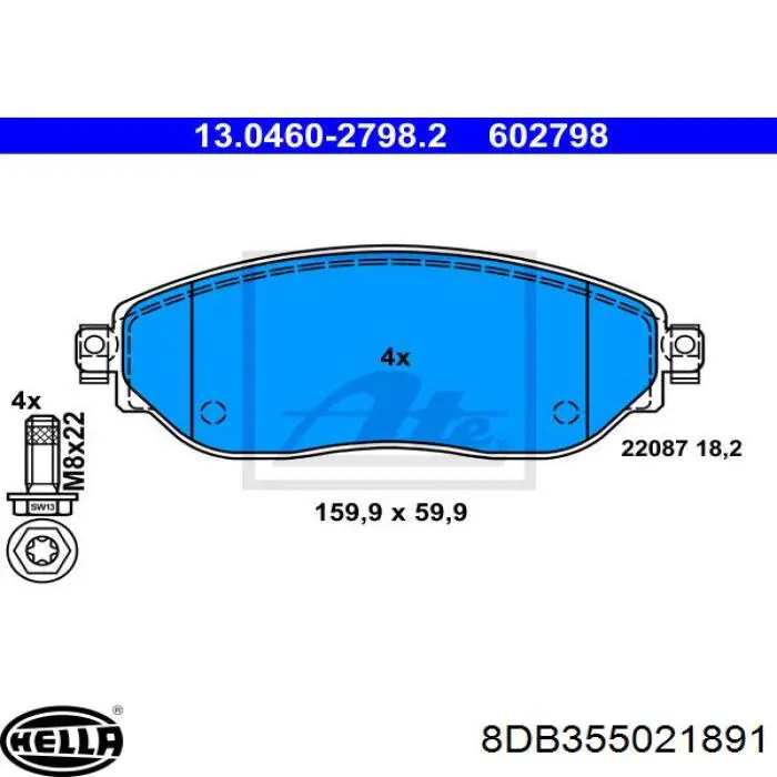 Купити 8DB355021891 HELLA Колодки гальмівні передні, дискові