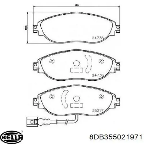 Купити 8DB355021971 HELLA Колодки гальмівні передні, дискові