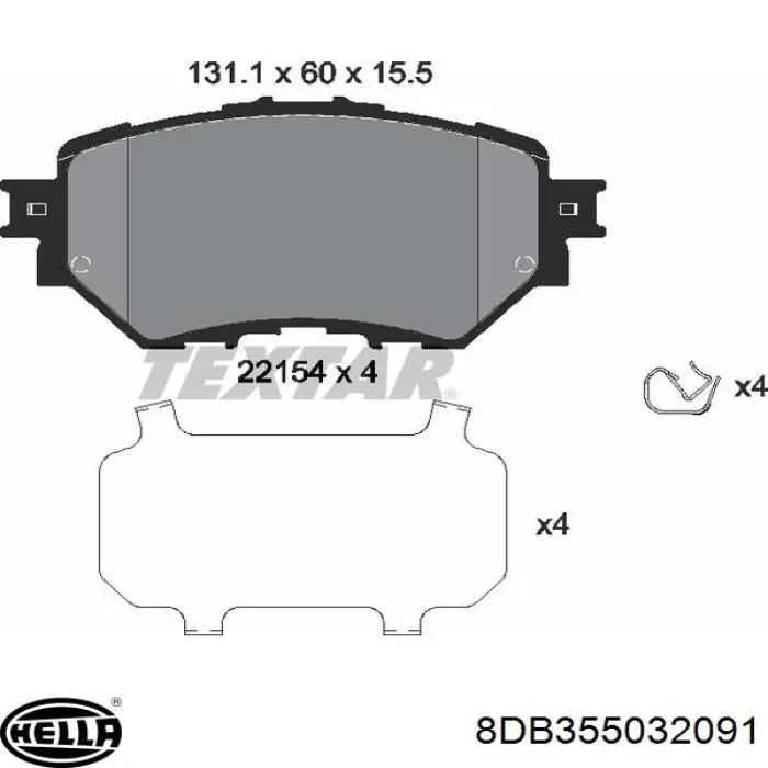 Колодки гальмівні передні, дискові 8DB355032091 HELLA