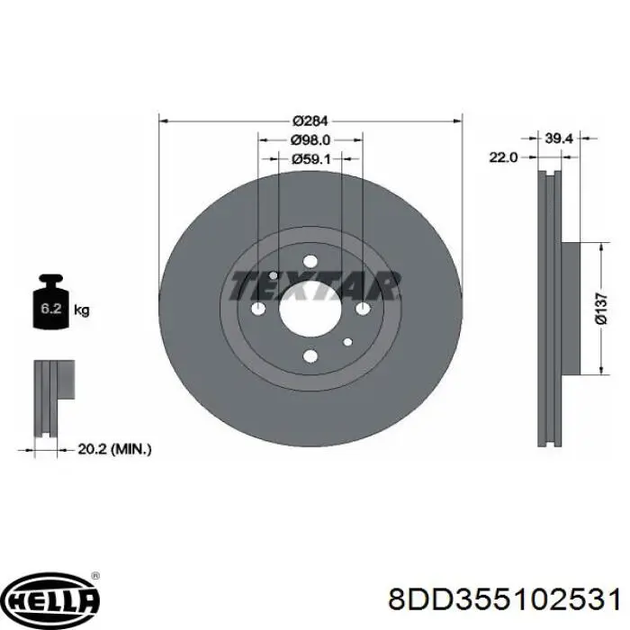 8DD355102531 HELLA диск гальмівний передній
