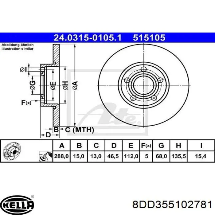 8DD355102781 HELLA диск гальмівний передній