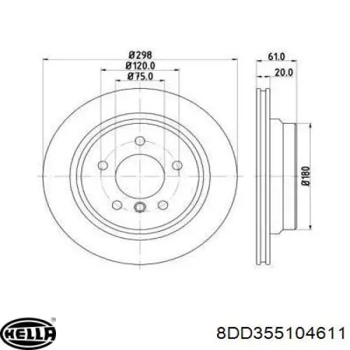 Задні дискові гальма HELLA 8DD355104611 ціна, від 37.19 USD