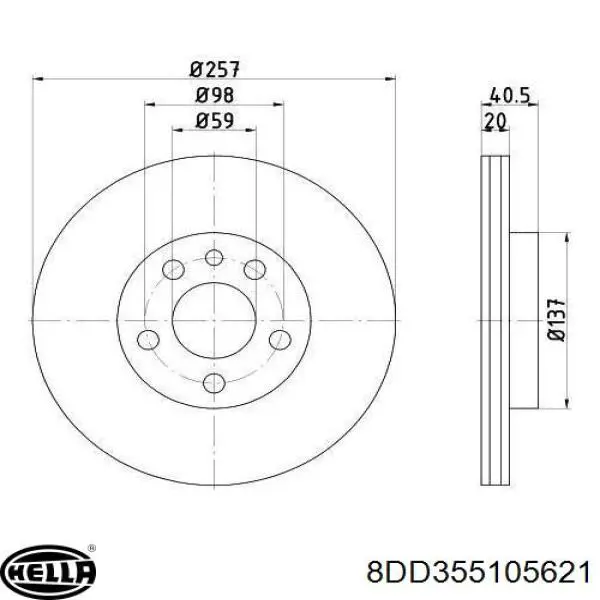 8DD355105621 HELLA диск гальмівний передній
