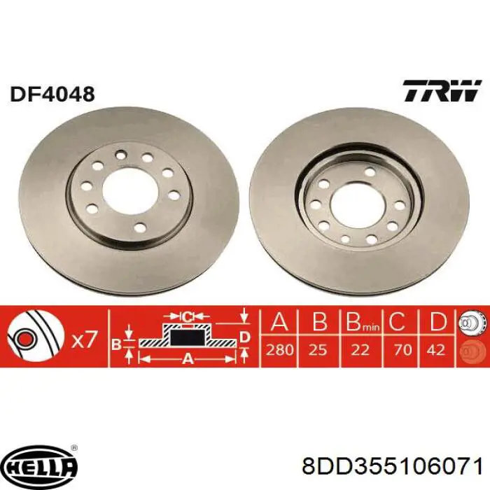 Гальмівні диски передні 8DD355106071 HELLA