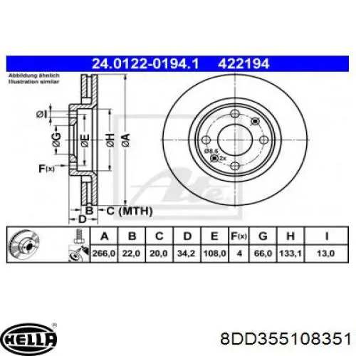 Гальмівні диски передні 8DD355108351 HELLA