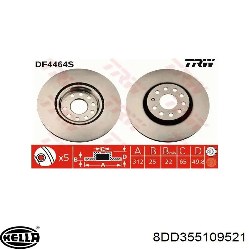 Гальмівні диски передні 8DD355109521 HELLA