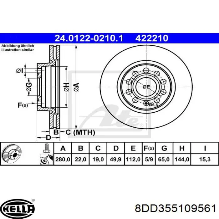 Диск гальмівний передній 8DD355109561 HELLA