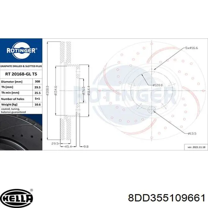 Гальмівні диски передні 8DD355109661 HELLA