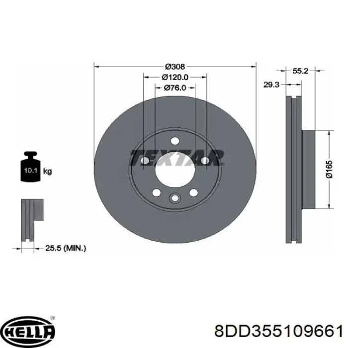 Диск гальмівний передній 8DD355109661 HELLA