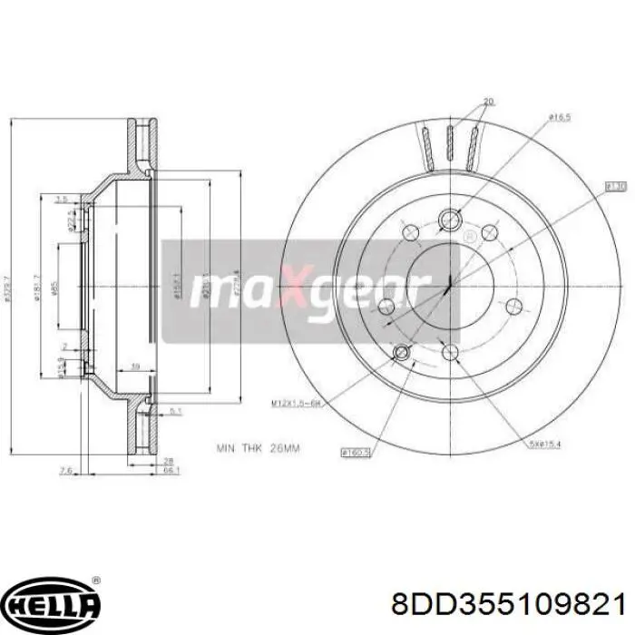 Купити 8DD355109821 HELLA Диск заднього гальма