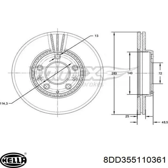 8DD355110361 HELLA диск гальмівний передній