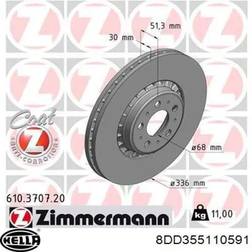 Гальмівні диски передні 8DD355110591 HELLA