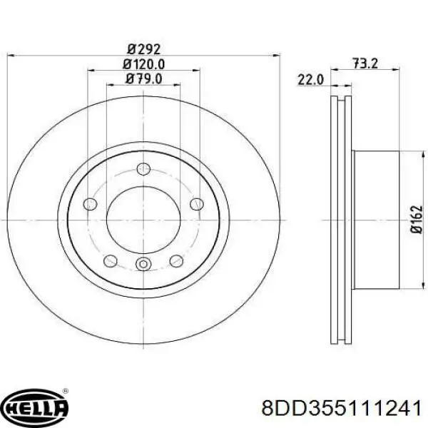 Диск гальмівний передній 8DD355111241 HELLA