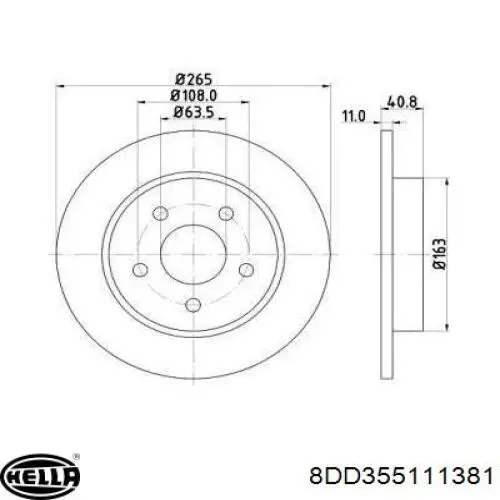 Диск гальмівний задній 8DD355111381 HELLA