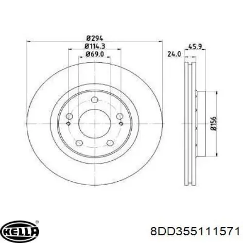 Гальмівні диски передні 8DD355111571 HELLA