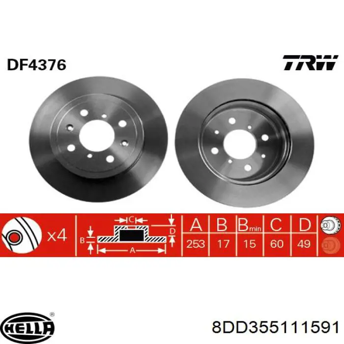 Гальмівні диски передні 8DD355111591 HELLA