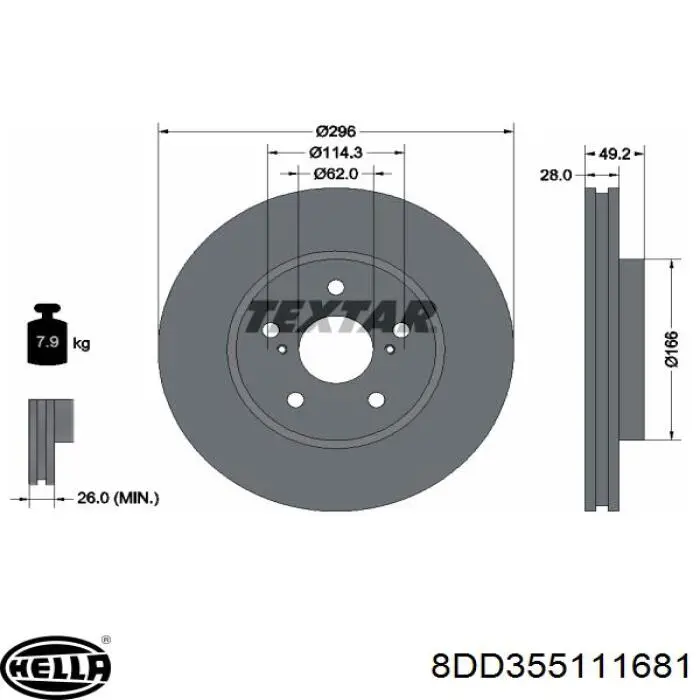 8DD355111681 HELLA диск гальмівний передній