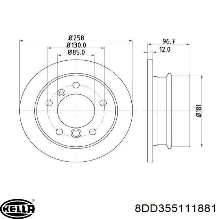 Диск гальмівний задній 8DD355111881 HELLA