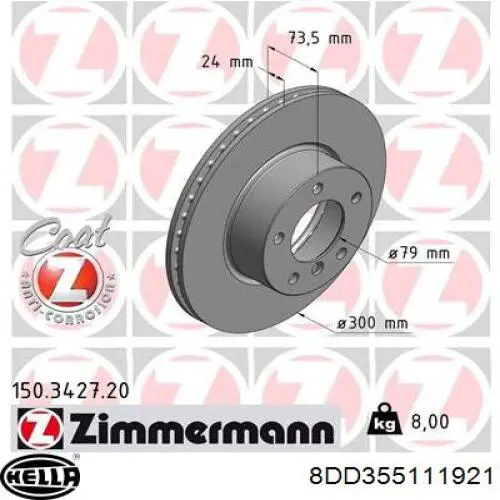 Гальмівні диски передні 8DD355111921 HELLA