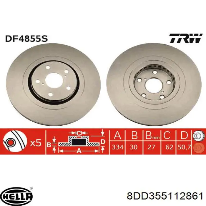 Диск гальмівний передній 8DD355112861 HELLA