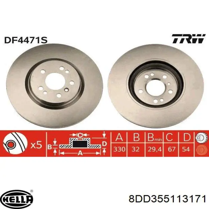 Гальмівні диски передні 8DD355113171 HELLA