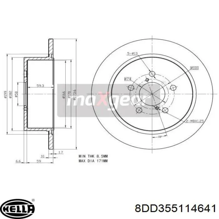 Диск гальмівний задній HELLA 8DD355114641