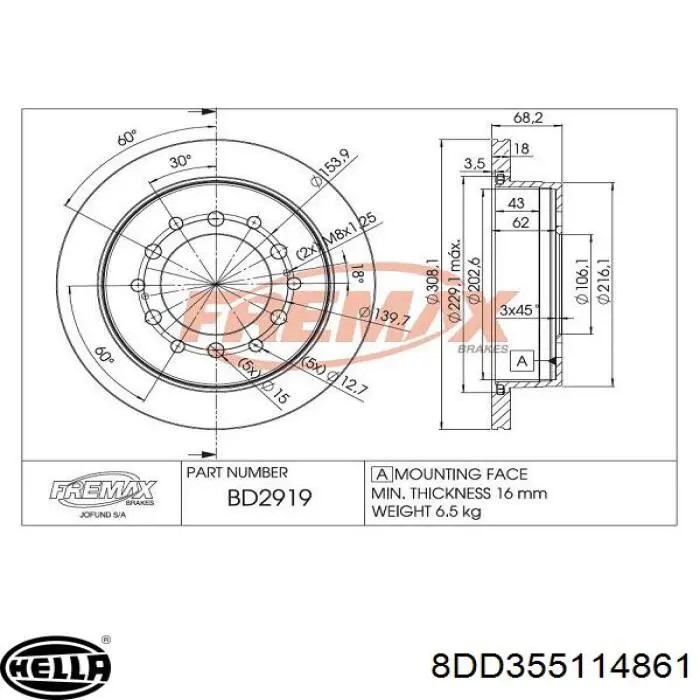 Гальмівні диски 8DD355114861 HELLA