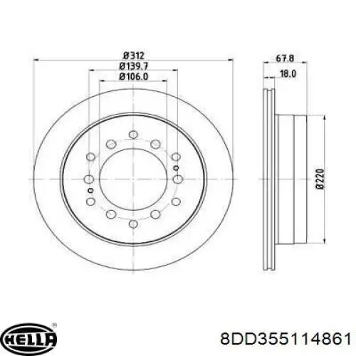 Диск гальмівний задній 8DD355114861 HELLA