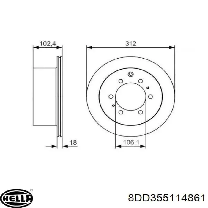 Диск гальмівний задній HELLA 8DD355114861
