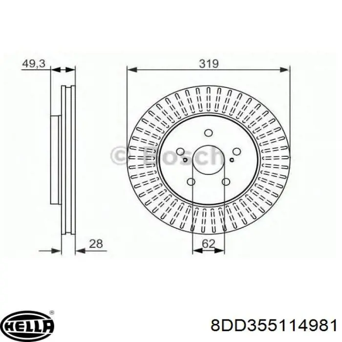 Гальмівні диски передні 8DD355114981 HELLA