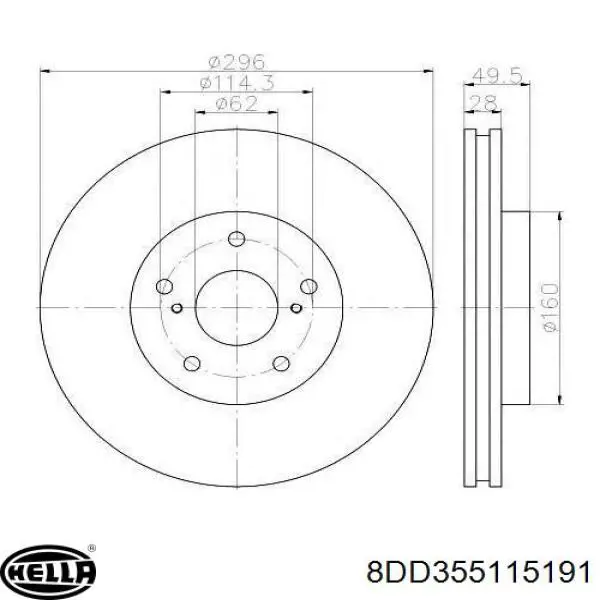 Диск гальмівний передній 8DD355115191 HELLA