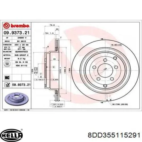 Задні дискові гальма HELLA 8DD355115291 ціна, від 61.21 USD
