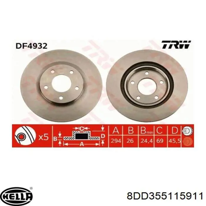 Диск переднього гальма HELLA 8DD355115911 ціна, від 36.78 USD