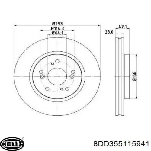 Диск переднього гальма HELLA 8DD355115941 ціна, від 59.70 USD