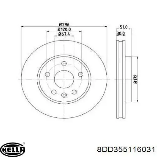 Диск гальмівний передній 8DD355116031 HELLA