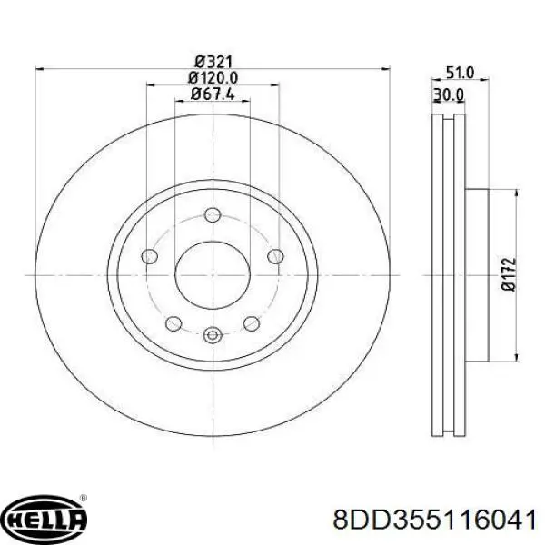 Диск гальмівний передній 8DD355116041 HELLA