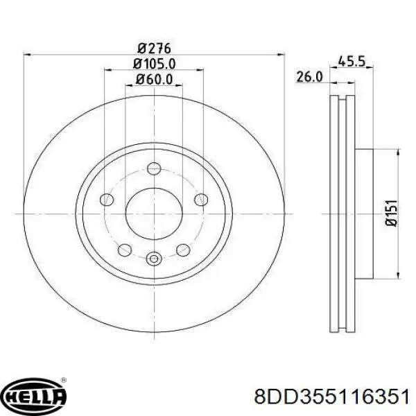 8DD355116351 Behr-Hella Диск тормозной передний (Колесный диск 15")