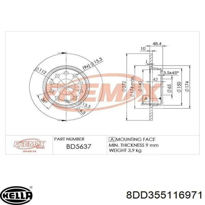 Купити 8DD355116971 HELLA Диск заднього гальма