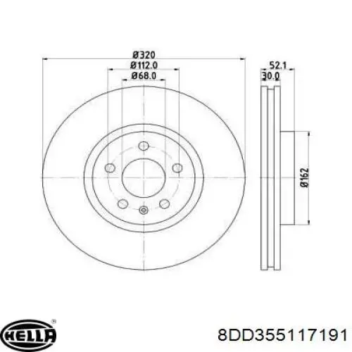 Диск переднього гальма HELLA 8DD355117191 ціна, від 69.02 USD