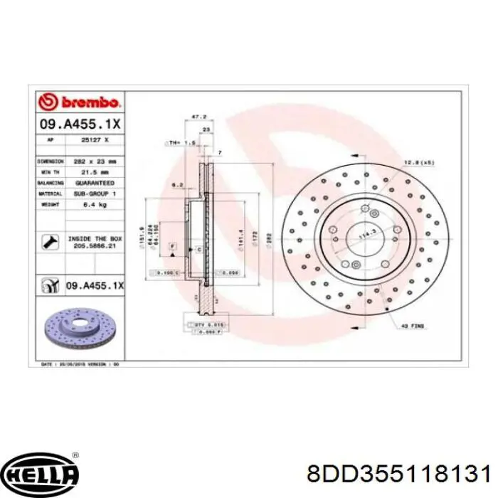 Гальмівні диски передні 8DD355118131 HELLA